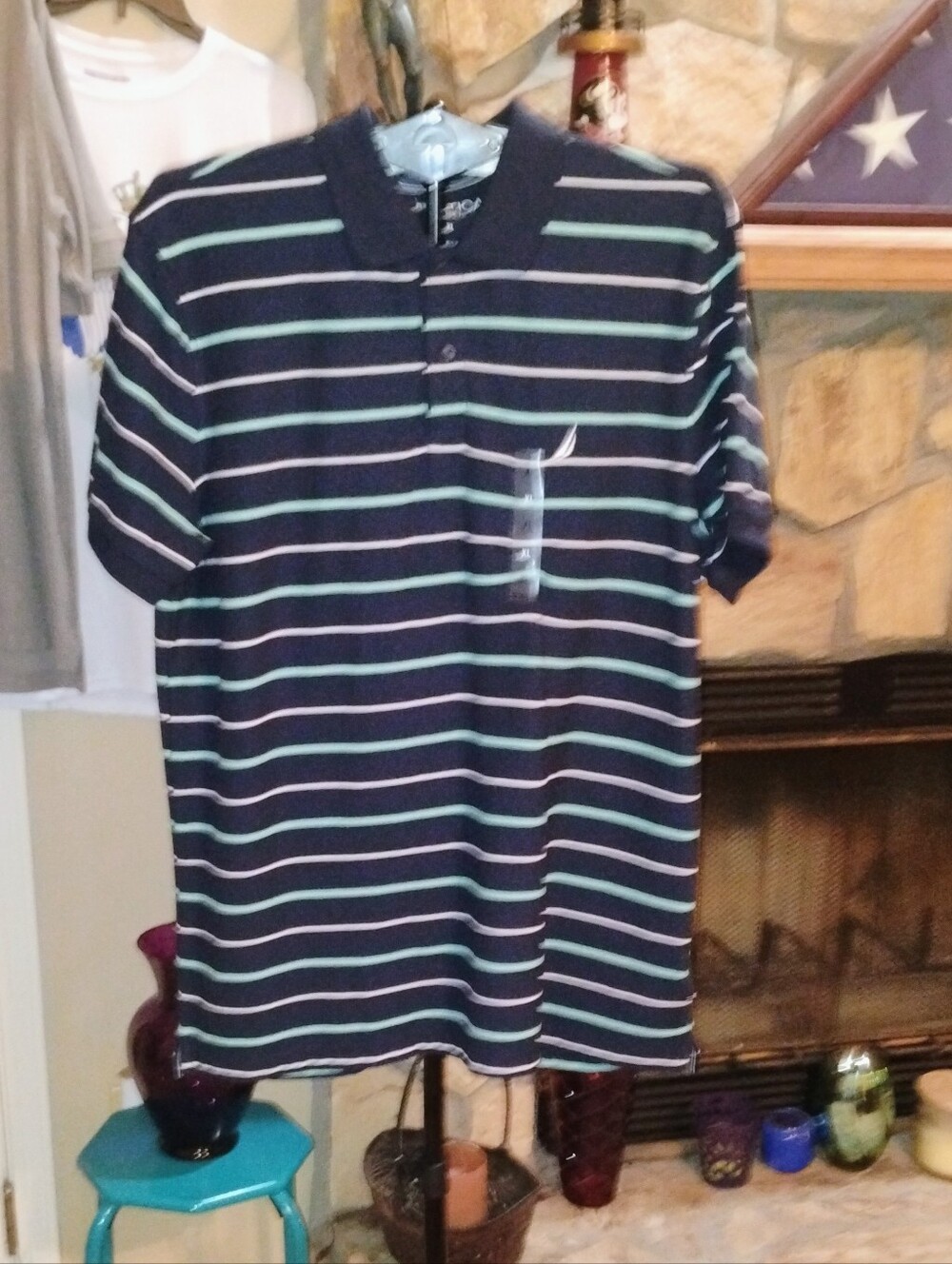 Nautica Performance Deck Polo Men’s XL Navy Seas Striped Classic Fit NWT